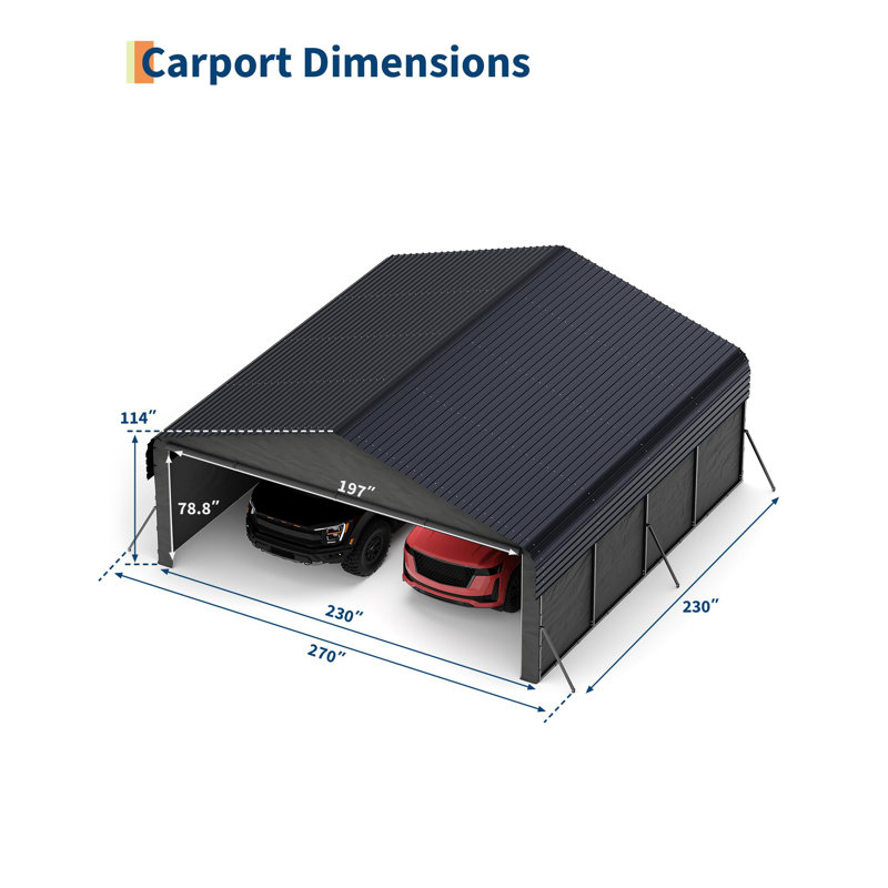 20 x20 x13 FT Enclosed Metal Carport for 2 Cars, Heavy Duty Steel Frame for All Weather, Permanent Shelter for Boats, Full-Sized Pickup Trucks, and Tractors
