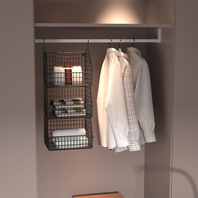 Stackable Wire Storage Baskets For Kitchen Closet Pantry, Hanging Closet Organizers Storage Shelves Organization, Wall Mount Metal Basket Bins