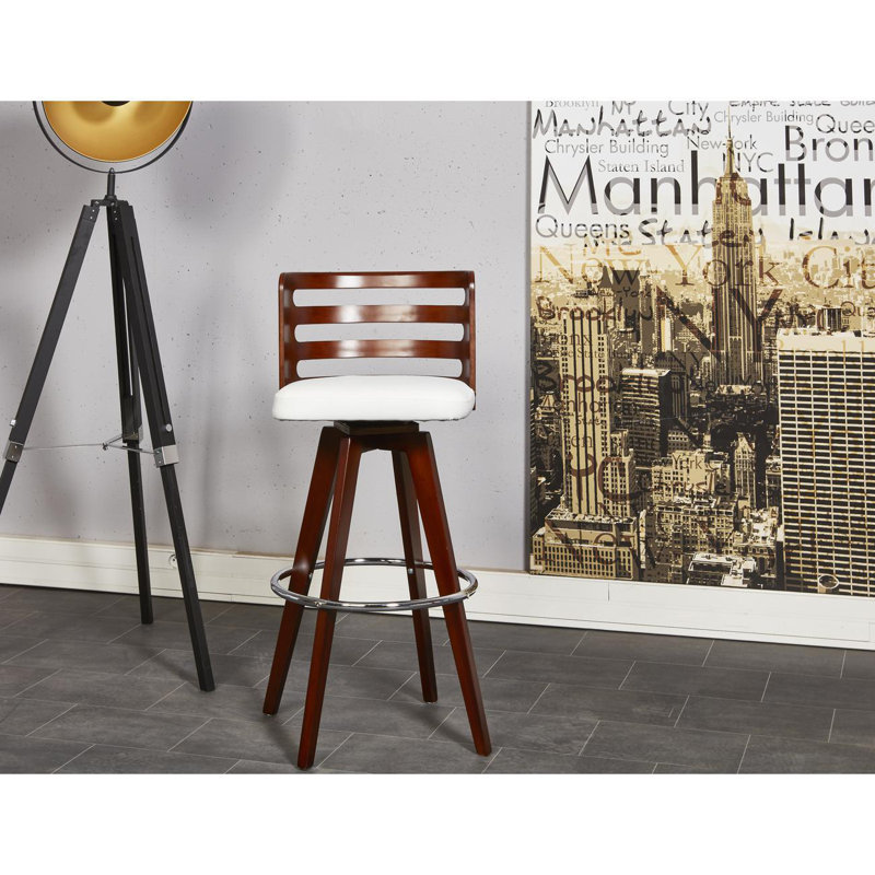 Maron Upholstered Counter Stool with Solid Wood Frame, White