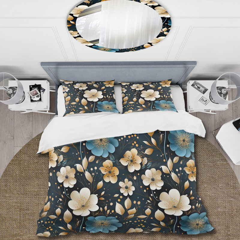 Ensemble de housse de couette Beige Coastal Elegance Floral Pattern, Housse de couette simple + 1 taie décorative stan