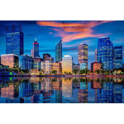 Perth City With Building And River by WitR - Wrapped Canvas Print