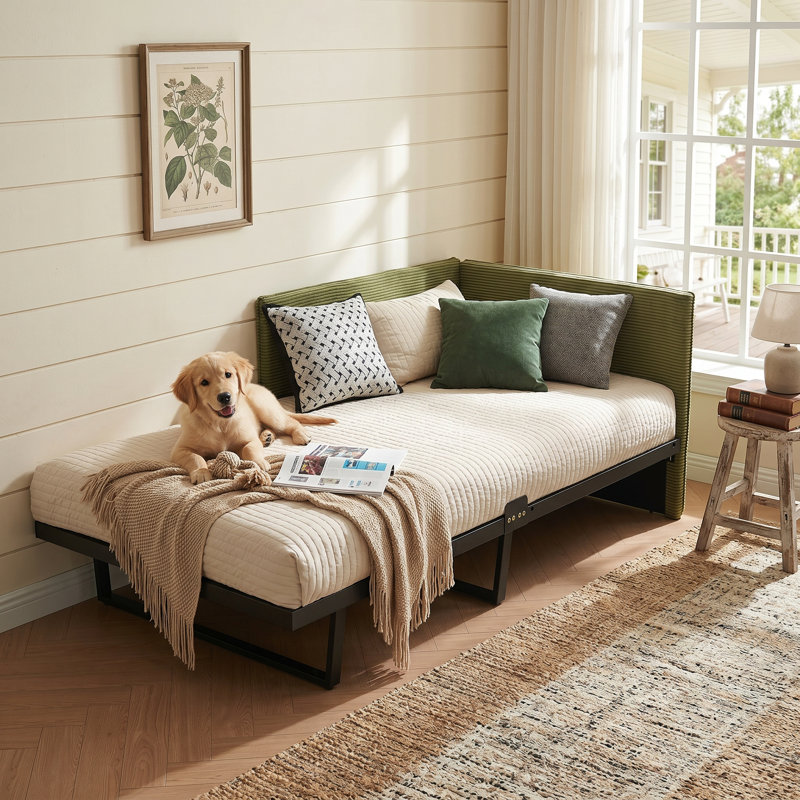 Abdiqani Twin Corduroy Upholstered Daybed, Moss Green