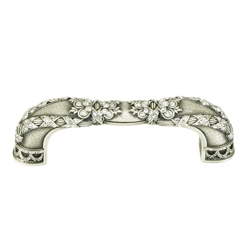 NEWPORT 3-1/2" C TO C PULL; LT COLORADO TOPAZ CRYSTALS; MUSEUM  PLATE, Silver