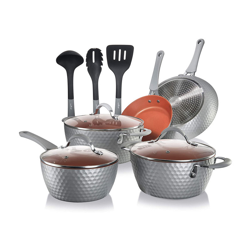 Ensemble de ustensiles de cuisine anti-adhésif en aluminium 11 pièces nutrichef Excilon, gris