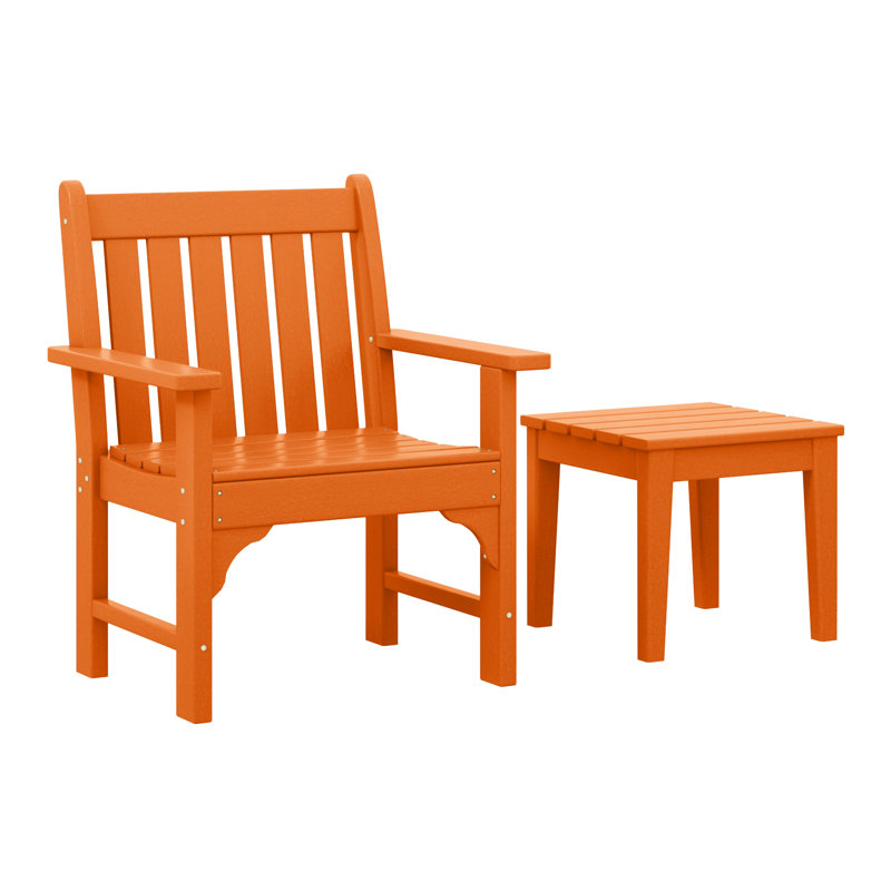 Chaise de jardin avec table d'appoint Poly, Orange