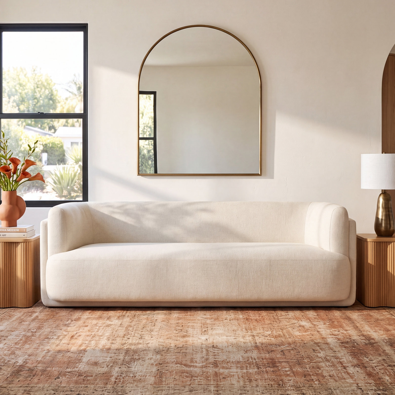 Rue 95'' Upholstered Sofa, Dove Crescent Rayon/Viscose