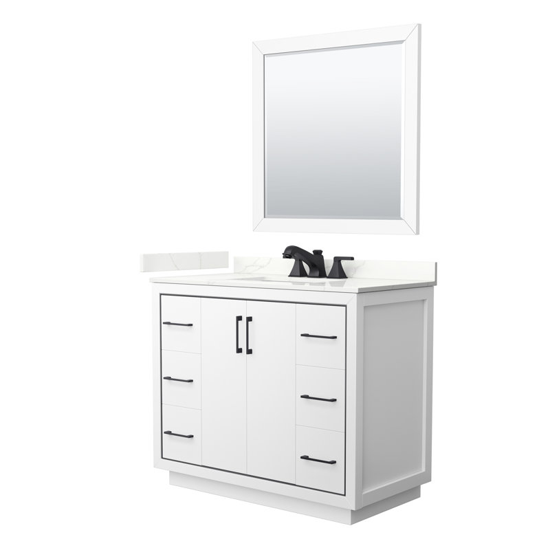 42'' W Single Vanity, Giotto Quartz, White, Brushed Nickel