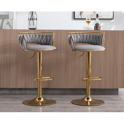 Cvetil Swivel Upholstered Adjustable Height Counter Stool with Metal Frame