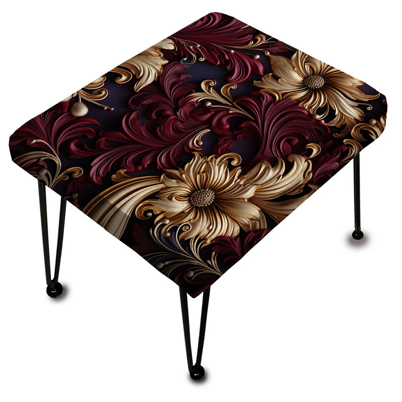 Opulente motif victorien à volutes - Repose-pieds rectangulaire damassé