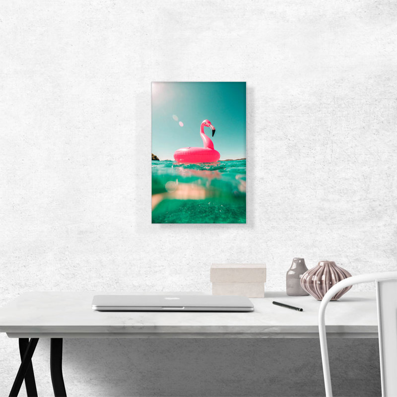 Flamant gonflant, piscine, anneau flottant, reproduction de photo sur toile tendue, H 18 po x l 12 po x P 0,75 po