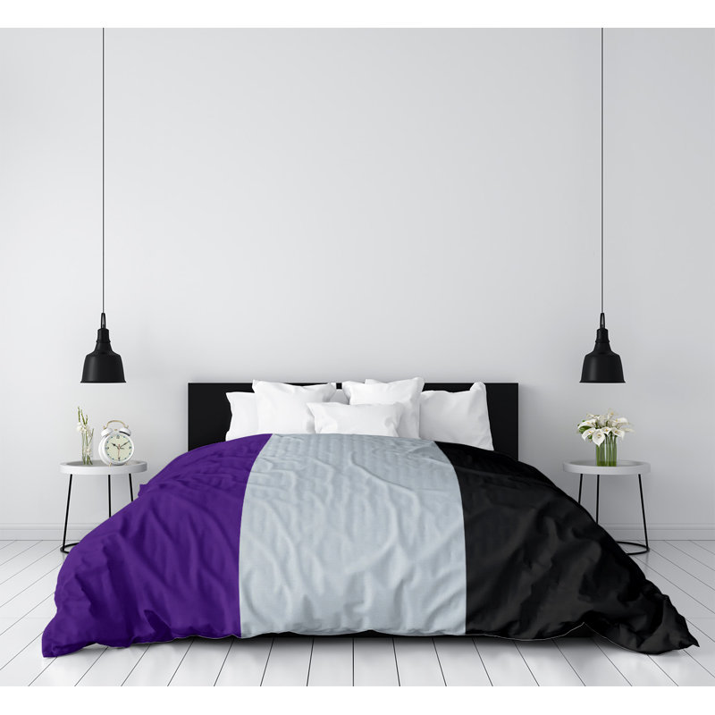  Housse de couette simple réversible, Polyester brossé, Housse de couette pour grand lit, Mauve / argent / noir