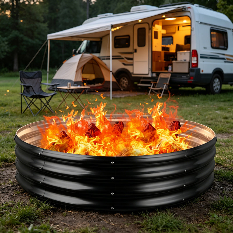 60in Round Galvanized Fire Pit Ring Black
