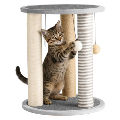 PETMAKER Cat Scratching Post - Scratcher Posts with Carpeted Scratch Pad Base and Perch - Furniture Scratching Deterrent for Indoor Cats- Gray