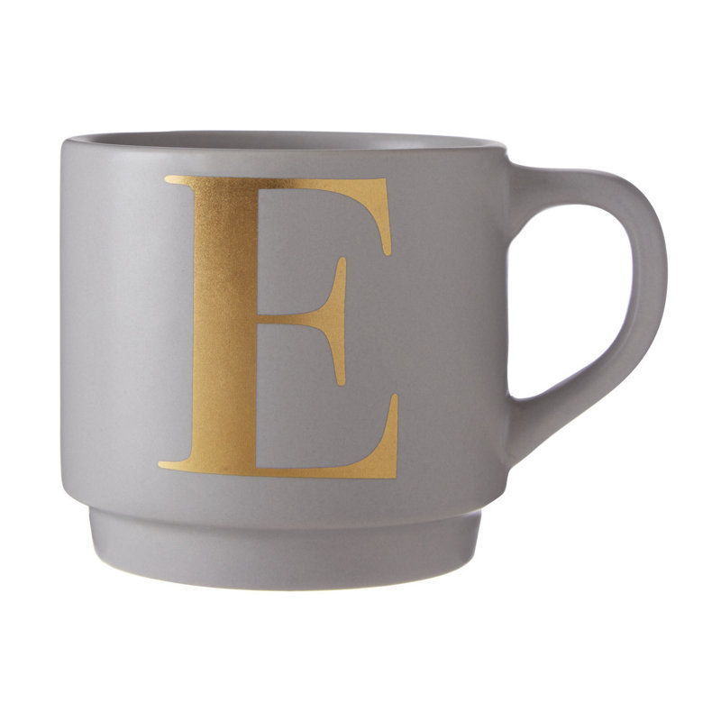Ethel Porcelain Coffee Mug, E, Grey/Gold