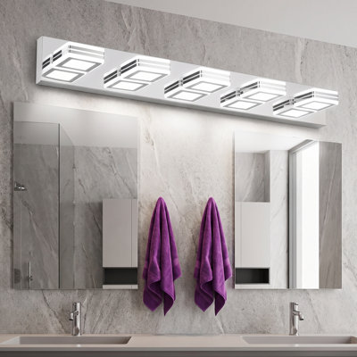 Applique murale moderne de salle de bain à 5 lumières DEL en chrome poli, 81 cm (32 po), à placer au-dessus d'un miroir.