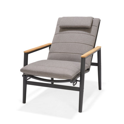 LifestyleGarden Maui FSC Teak and Aluminum Outdoor Patio Recliner Dark Gray Sofa Chair