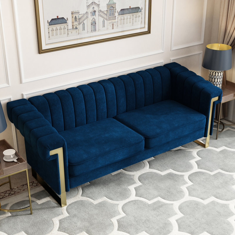 83.86'' Velvet Sofa, Navy Velvet