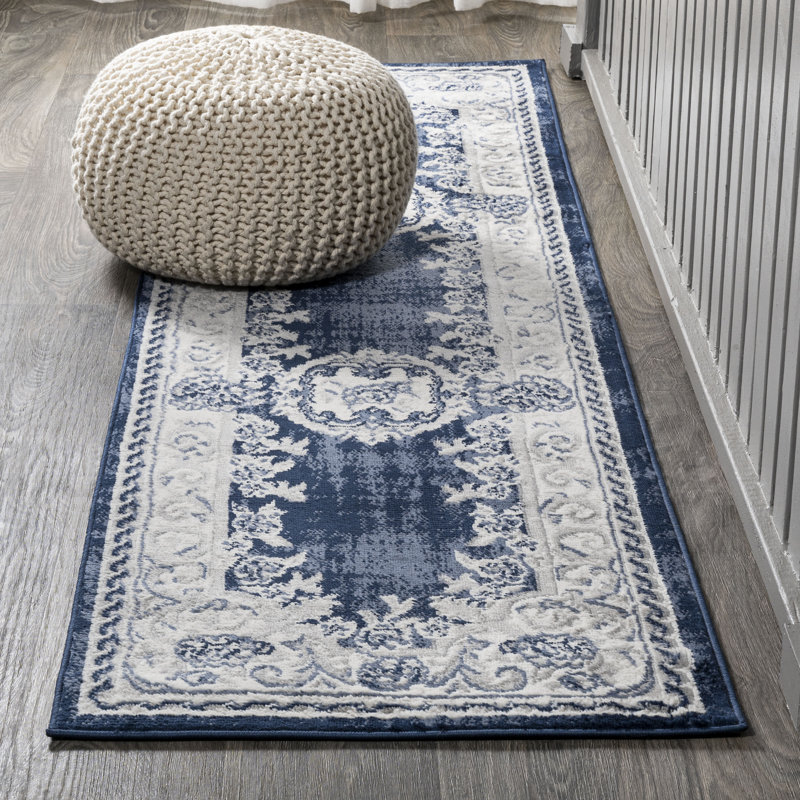 Nisbet Cottage Medallion Ivory/Navy Rug, Runner 2'2" x 8'