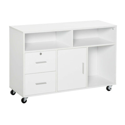 Printer Stand Home Office Mobile Cabinet Organizer Desktop With Caster Wheels, 2 Locking Breaks And Drawer