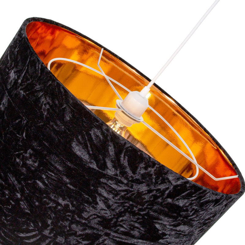 Modern Crushed Velvet Lamp Shade with Shiny Paper Inner, Black, 15cm H x 20cm W x 20cm D