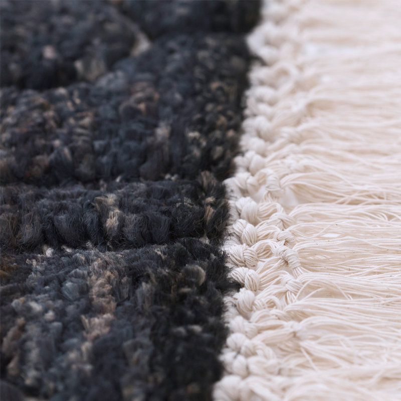 Breezeblock Geometric Hand-Loomed 5'5" x 7'6" Jute/Cotton Area Rug in Midnight, Rectangle 6'7" x 9'8"