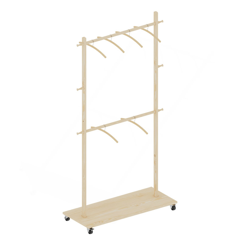 Wood Garment Clothes Drying Rack With 6 Wooden Hangers, Space-Saving Design, Adjustable Shelf, And Wheels For Easy Mobility – Perfect For Bedroom, Living Room, Or Entryway