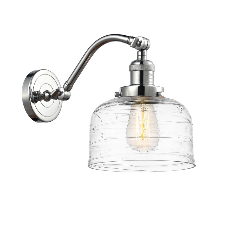 Applique murale 1 lumière 8 po Bell, Ampoule à DEL rétro de 6 watts, Chrome poli, Tourbillon déco transparent