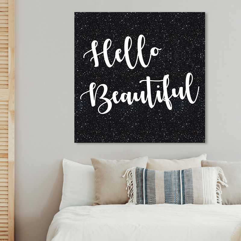 «Hello Beautiful Black Glitter», reproduction d'art textuel sur toile, H 40 po x l 40 po x P 1,5 po