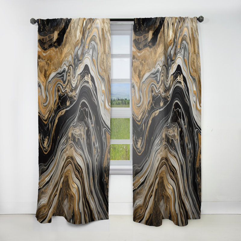 Jazmyne - Exploring The Depths Of Black Gold Geode II - Abstract Marble Velvet Curtain - 1 panel, 52" W x 63" L