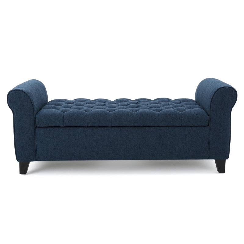  Claxton 50 Inch Contemporary Button Tufted Upholstered Storage Bench with Flip Top, Rolled Arms, Soft Close Hinges