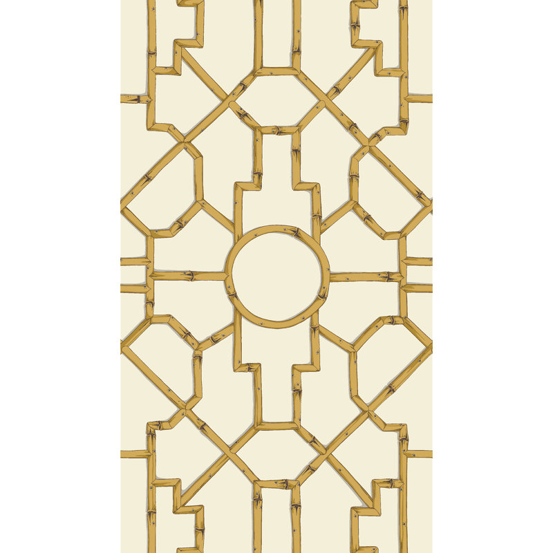 Baldwin Geometric Wallpaper Roll by Scalamandré, Rattan/Brown/Off White