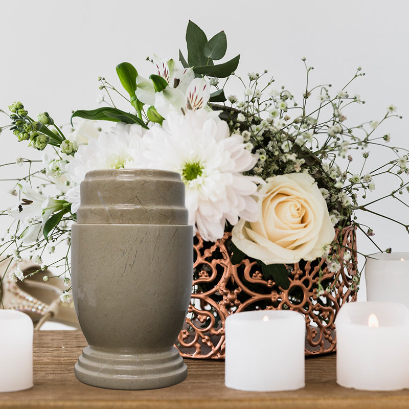 Hand-Carved Marble Cremation Urn - Fully Customizable Funeral Container for Home Decoration - Unique and Stylish Funeral Urn for Ashes - Durable Cream and Brown Marble Design