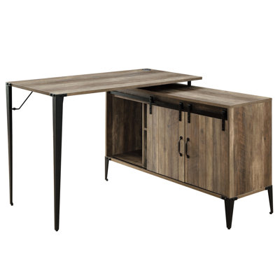 Bureau en L en forme de L pour bureau de travail en chêne rustique, rangement pour porte de grange coulissante, performance de travail accrue avec bureau de gestion des câbles pour bureau, cachette maximisant l'utilisation de l'espace