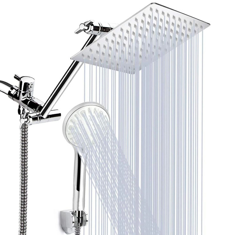 Shower Head Combo 12Inch High Pressure Rain Shower Head with 11 Inch Adjustable Extension Arm and 3 Settings Handheld Shower Head Combo with Long Hose
