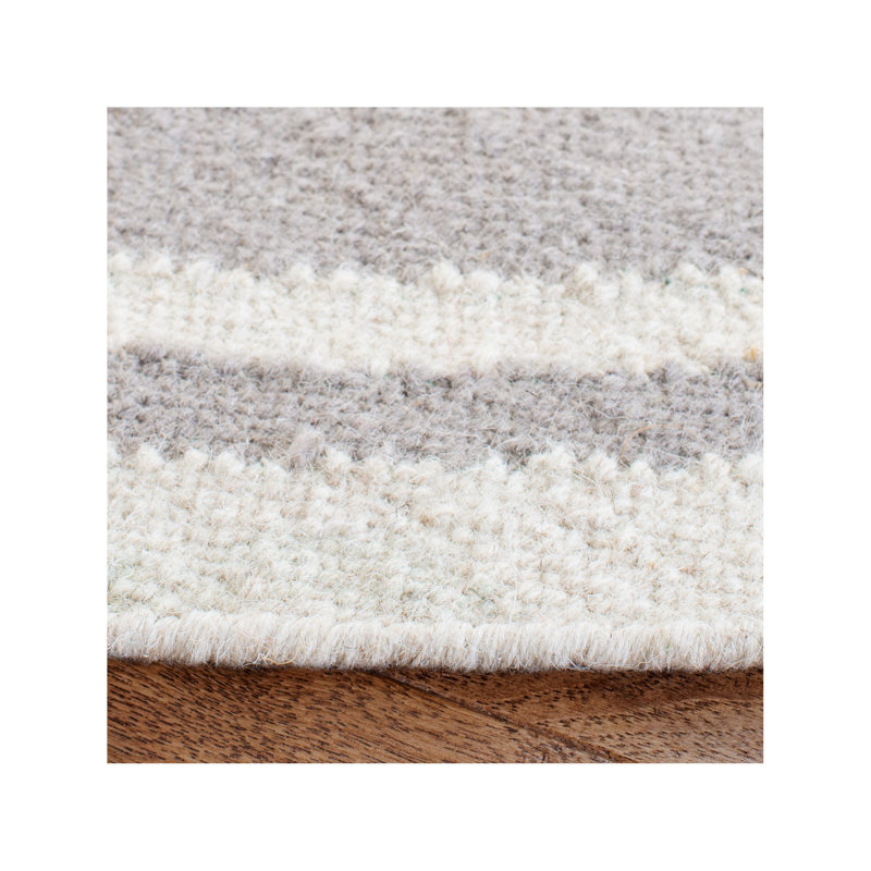 Rodgers Hand Woven Flat Weave Wool/Cotton Geometric Rug in Gray/Ivory, Round 8'
