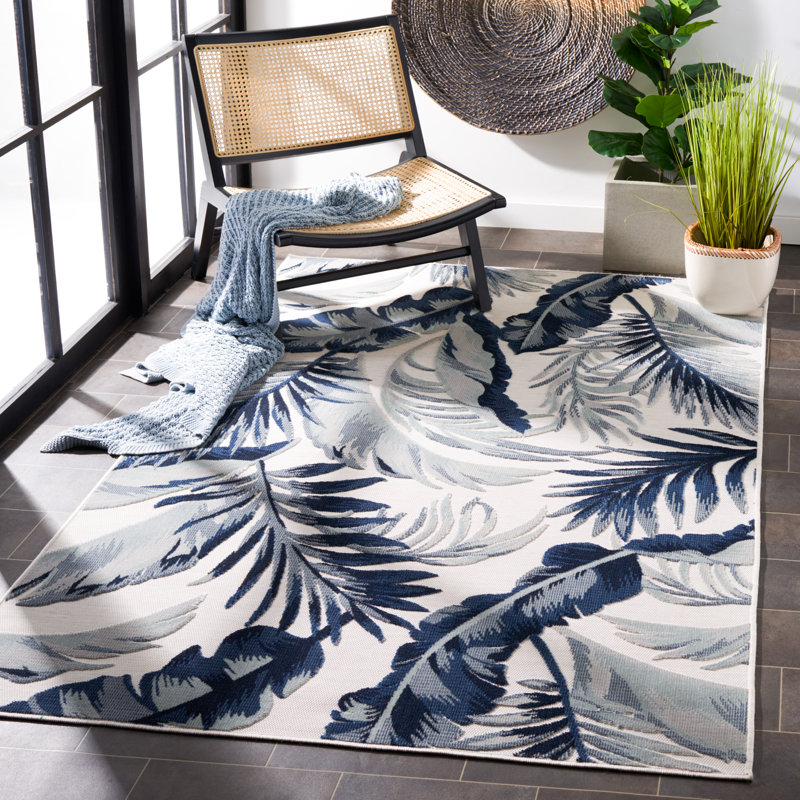Sandisfield Floral Ivory/Navy/Gray Indoor / Outdoor Area Indoor/Outdoor Area Rug, Rectangle 9' x 12'