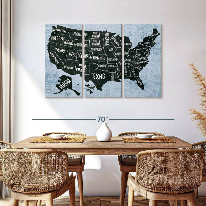 Keiri BW States USA Map, 36" H x 57" W