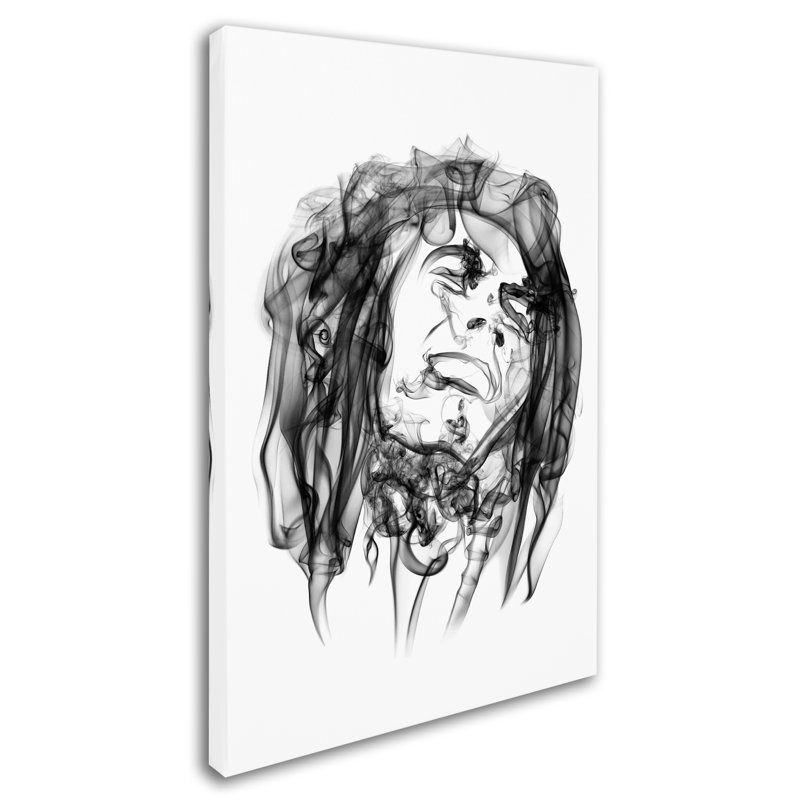 Black Smoke Portrait Canvas Art in White Frame