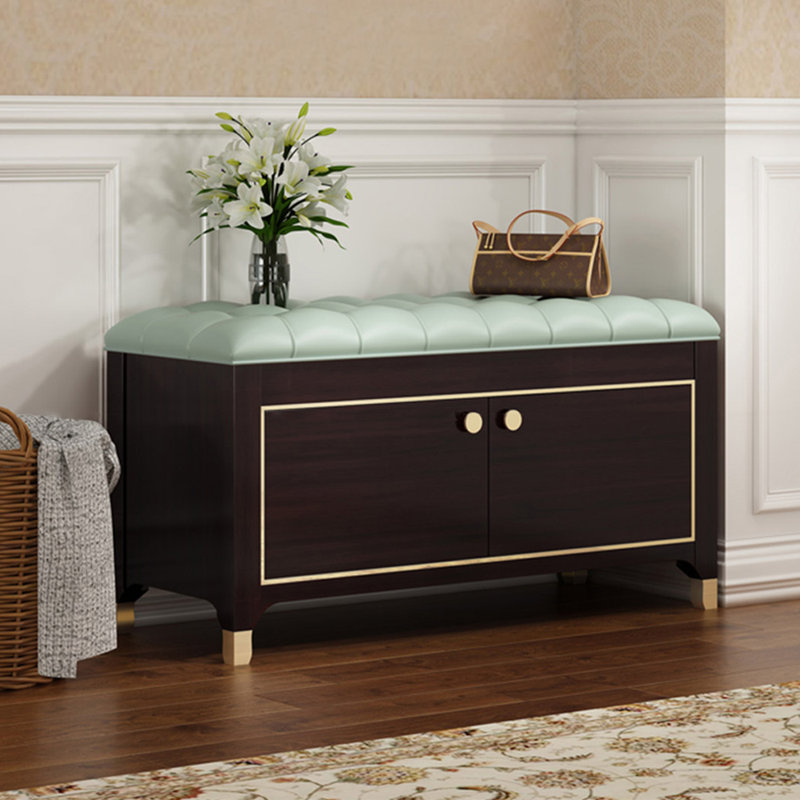 Light Luxury Style Beech Wood Leather Storage Shoe Bench for Bedroom & Entryway