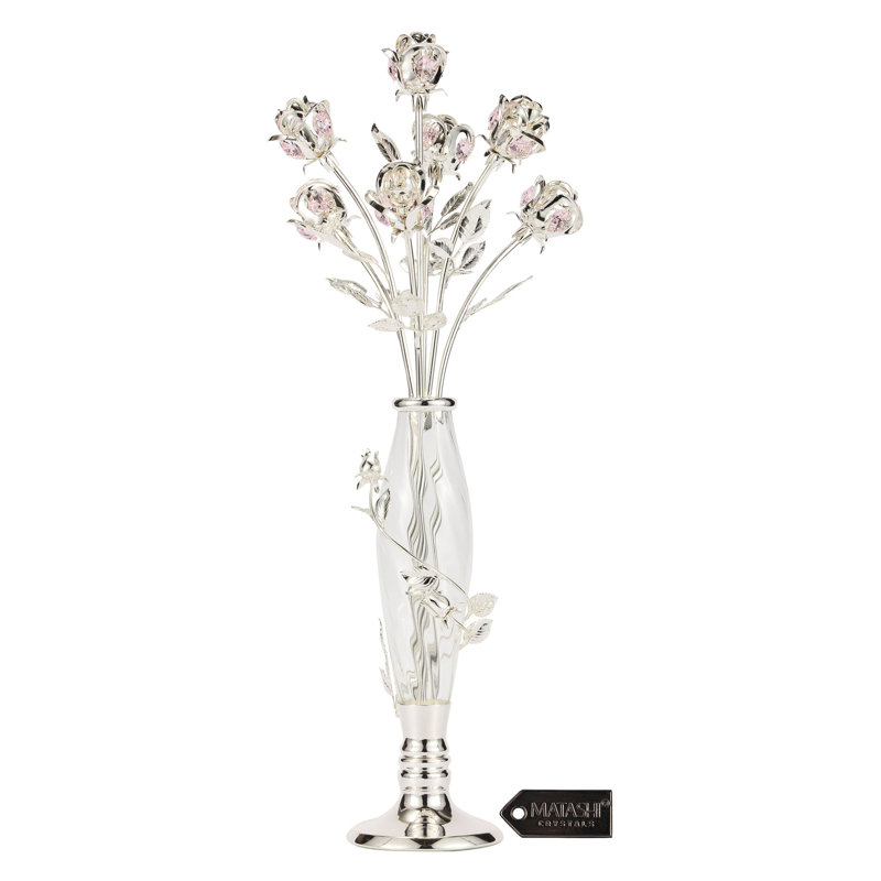 Silver Plated Crystal Studded Rose Bouquet in an Elegant Vase, Beautiful  Flower Ornament Crafted with Stunning Crystals by Matashi