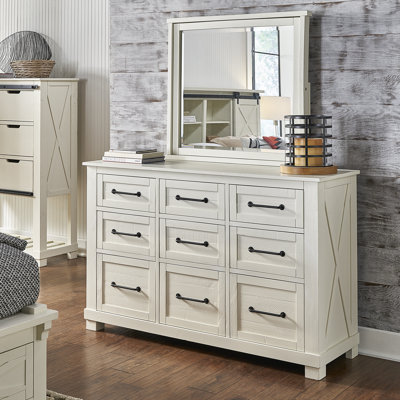Carney 9-drawer Solid Wood Dresser with Mirror