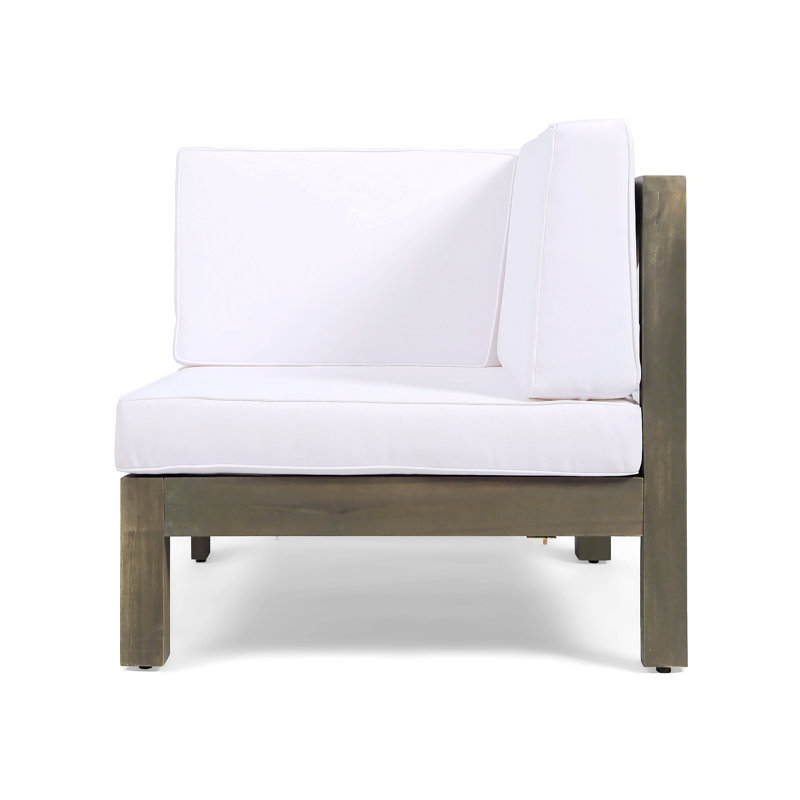 White Acacia Wood Outdoor Corner Chair with Cushions