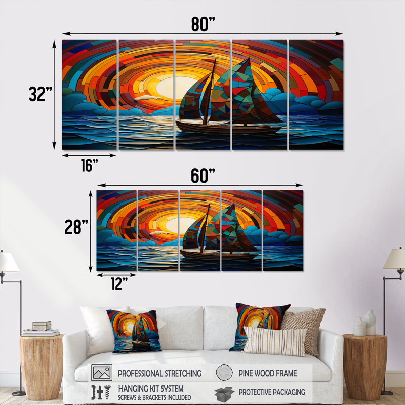 «Colorful Sunrise», ensemble d'art mural sur toile, H 32 po x l 80 po