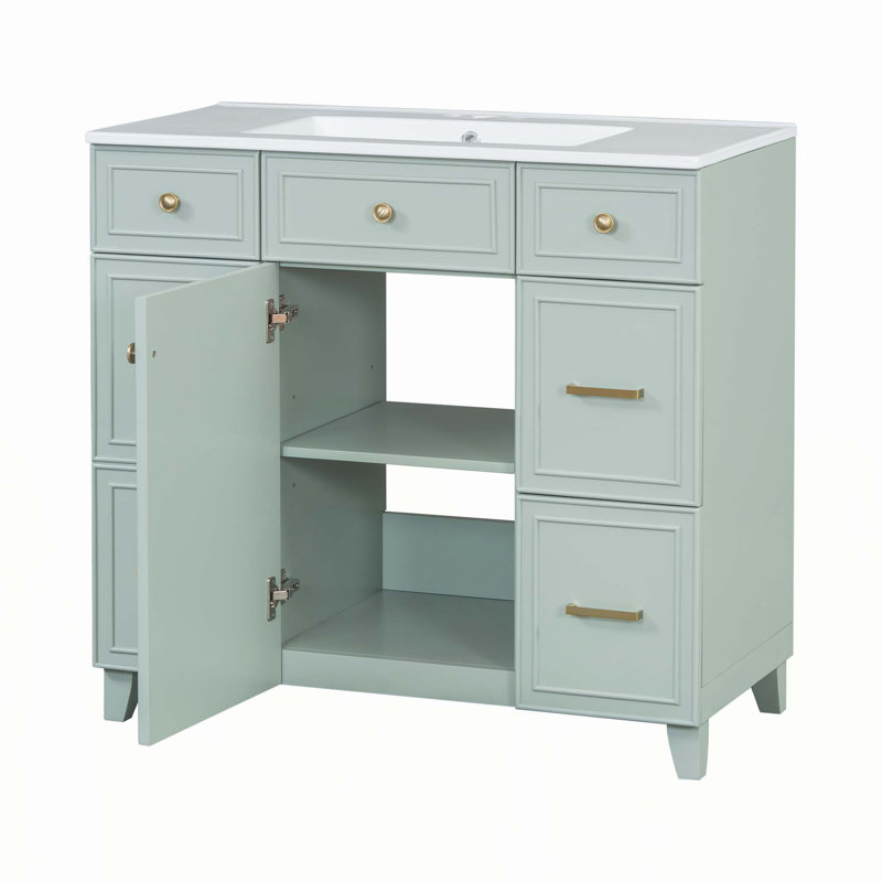 Meuble-lavabo sophistiqué avec rangement abondant et fabrication durable, Vert