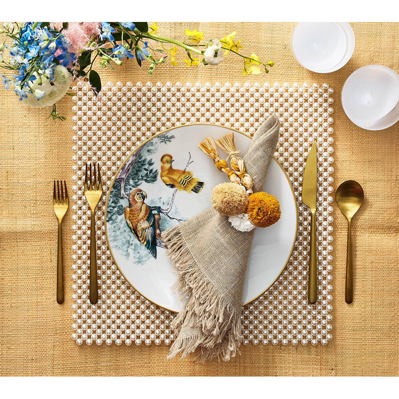 Fringe Linen Napkin, Natural/Silver