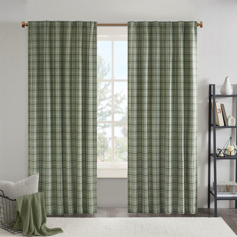 Panneau de rideau à passants et passe-tringle à carreaux avec doublure en molleton 50 x 84 po, Vert