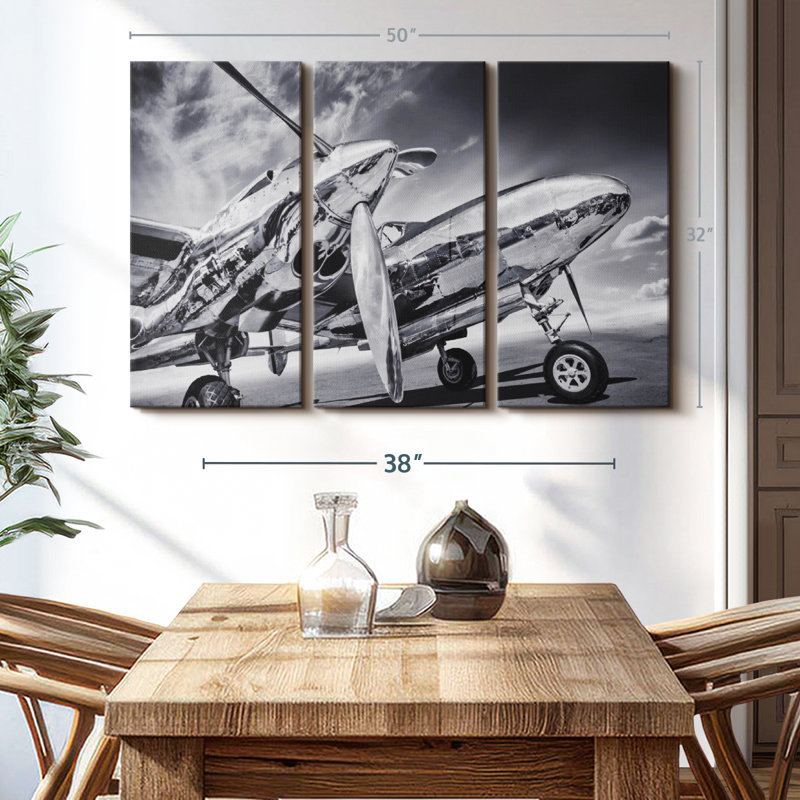 " Monochrome Silver Plane ", 50" H x 32" W x 1.25" D