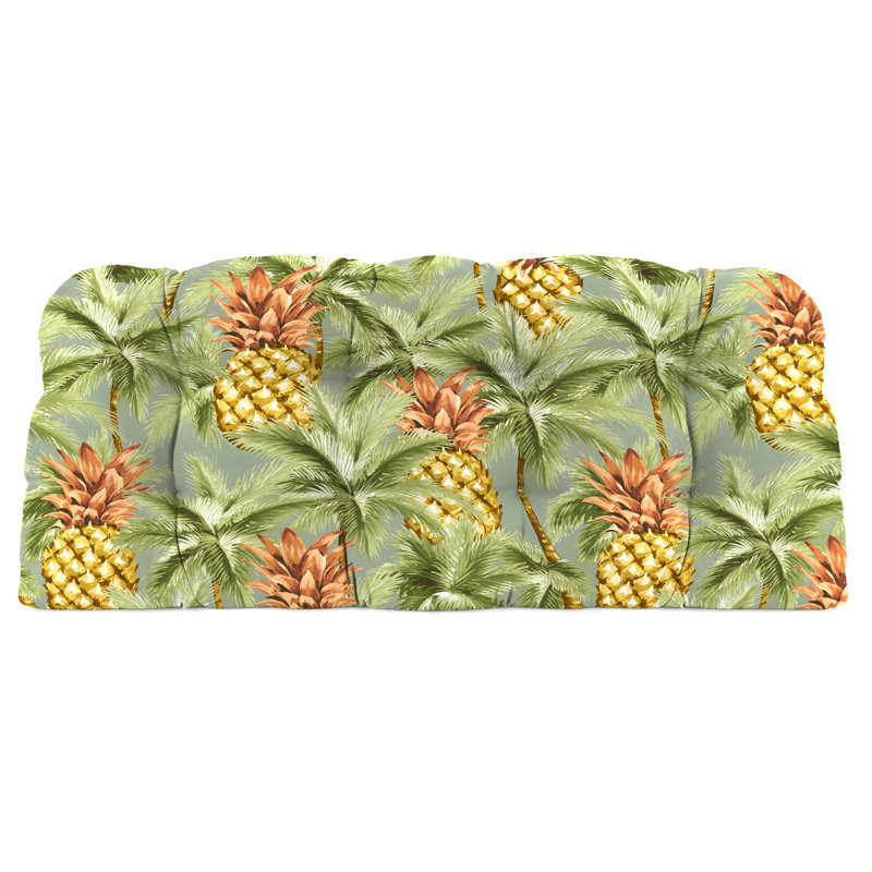 Sunbrella 44" x 18" Contoured Outdoor Wicker Bench Cushion, Luau Breeze Floral