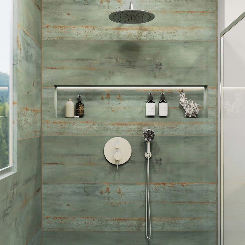 DAX Salerno Round Shower System with Hand Shower, Brushed Nickel, Nickel