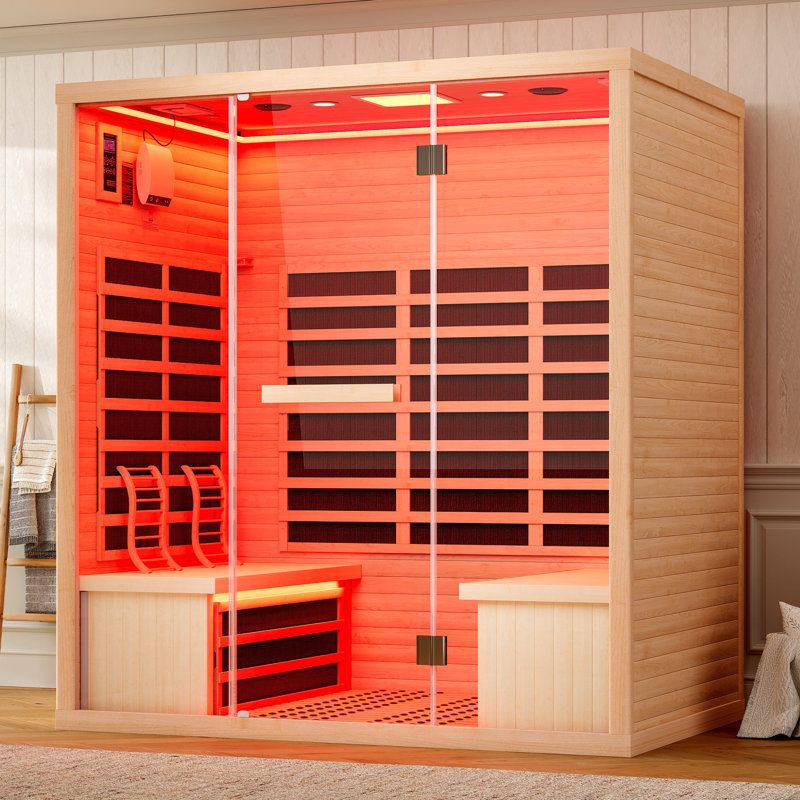 Your Personal Indoor Wellness Pod Infrared Sauna for 4 Person, Low EMF 2145W/110V Hemlock Wood Sauna with Tourmaline Foot Warmer, 7-Color Light Therapy, Ambient Light Strips, Easy Assembly – Compact Indoor Spa 63.2"x47.2"x75.2"